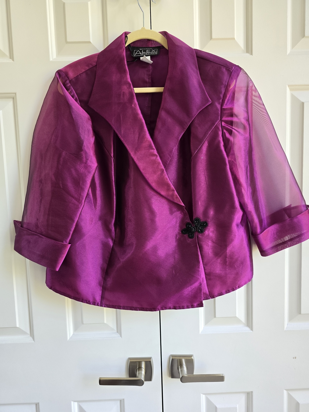 Alex Evenings Vibrant Magenta Organza-Sleeve Blazer